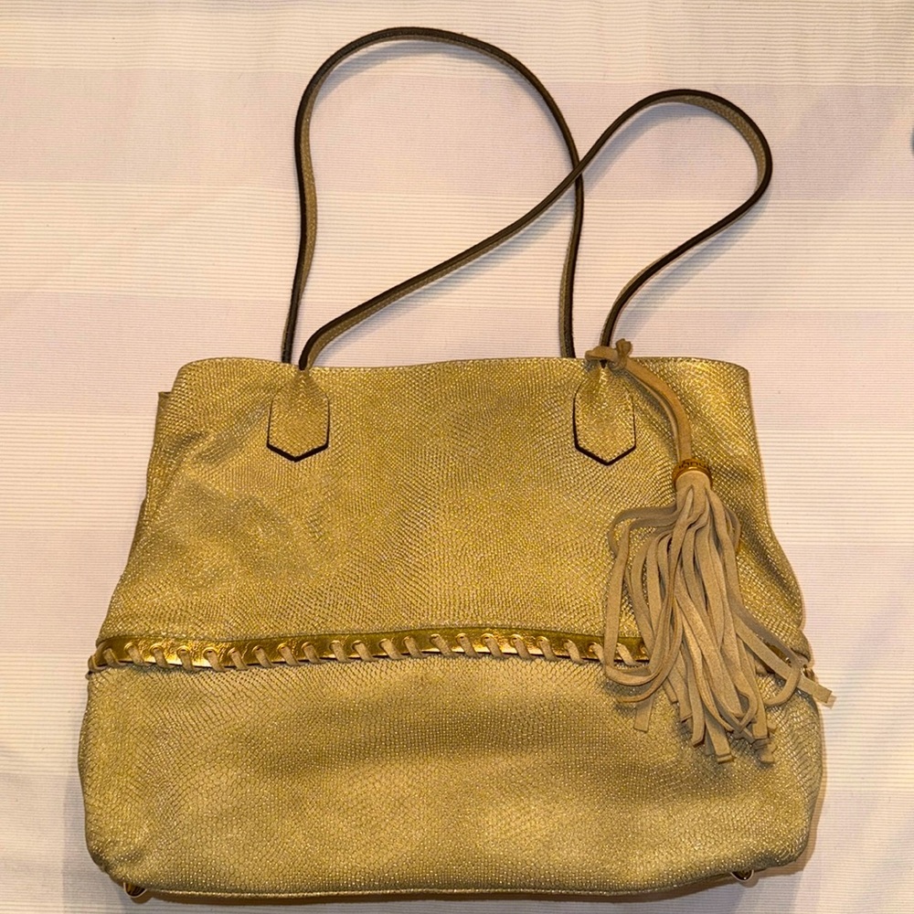 INNUE Premium Italian Leather Handbag made in Italy tan W/gold accents suede 🐈‍⬛